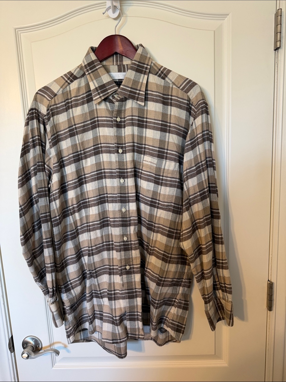 Paco Rabanne Beige, Cream and Brown Plaid Button-Down Shirt